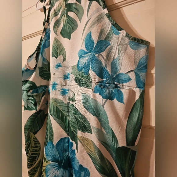 Tropical Floral Sleeveless Jumpsuit Overalls L/XL - Picture 3 of 6